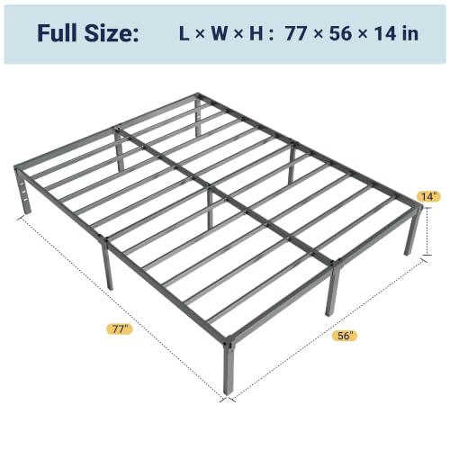 Image of Allewie Full Size Bed Frame, 14 inch Metal Platform Beds with Storage Space, No Box Spring Needed and Easy Assembly, Grey