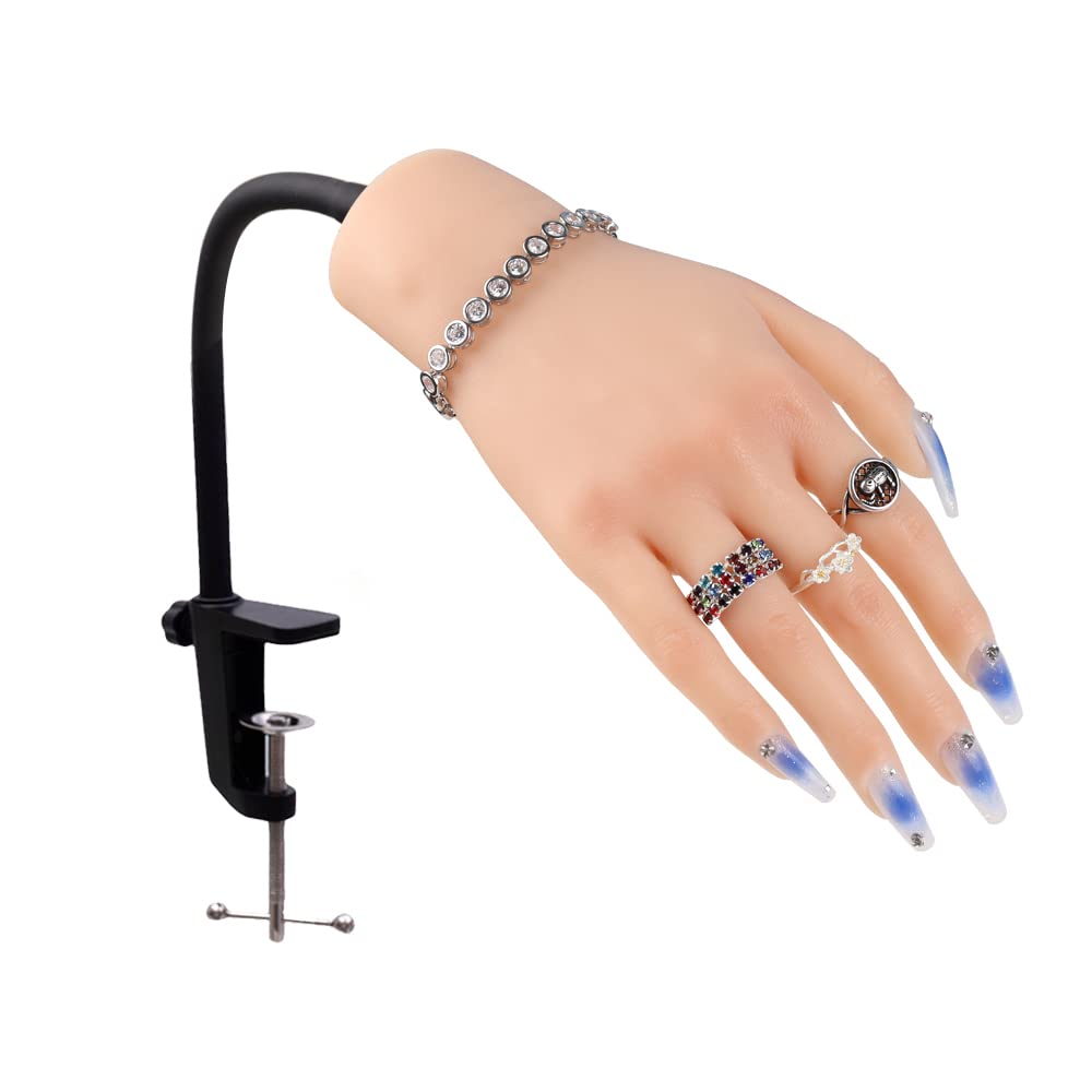 Nail Pratice Training Hand for Acrylic Nails with Stand Bracket,Soft Silicone Maniquin Hand, Flexible Bendable Nail Practice Fake Hand for Nails Art Practice Tool
