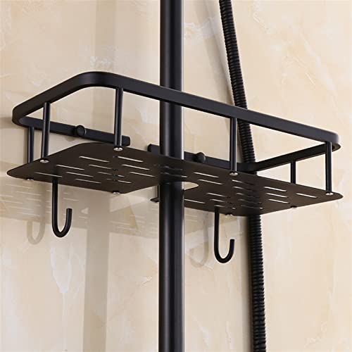 Tablette de douche pour robinet mural avec crochets en noir mat