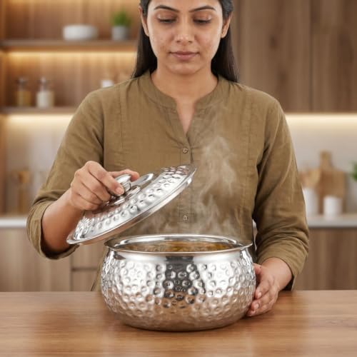 Image of CLASSIC ESSENTIALS Tripot Double Wall Insulated Stainless Steel Pebble Casserole 1500 ml | Hot Pot Food Storage & Serving Container | Thermal Belly Casserole for Roti, Rice, Dal, Curry & Meals