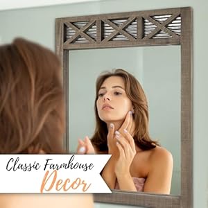 Autumn Alley Farmhouse Bathroom Mirror - Rustic Mirror - Vanity, Bathroom and Bedroom Mirror Wall- Country Farmhouse Decor, Mirror Barn Door Wood, Galvanized Metal, Large Size: 28" x 34", Brown Autumn Alley Farmhouse Bathroom Mirror Rustic Mirror Vanity Bathroom and Bedroom Mirror Wall Country Farmhouse Decor Mirror Barn Door Wood Galvanized Metal Large Size 28 x 34 Brown