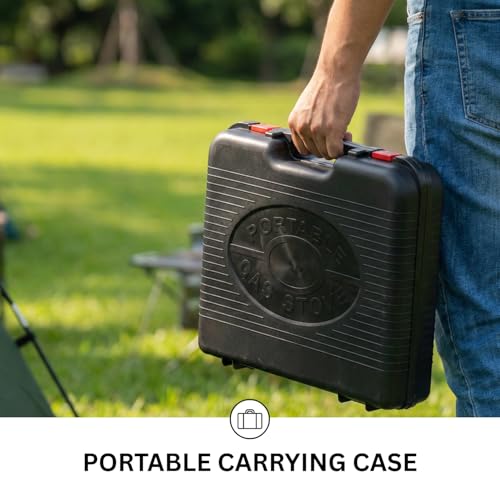 HEJIX Portable Camping Burner with Auto Ignition, 2-in-1 Gas Stove for Butane & LPG, Single Burner with Hard Case for Backpacking, Hiking, Fishing & Picnic