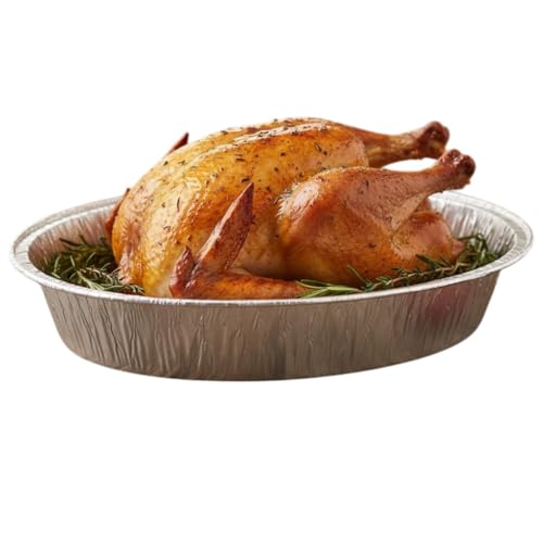 Extra Large Foil Turkey Roasting Tray - Large Oval Disposable Oven Tin - Size 46cm x 34cm x 8.7cm - Roaster for Meat Joints Veg Baking Catering Buffet Food - Foil Baking Tray