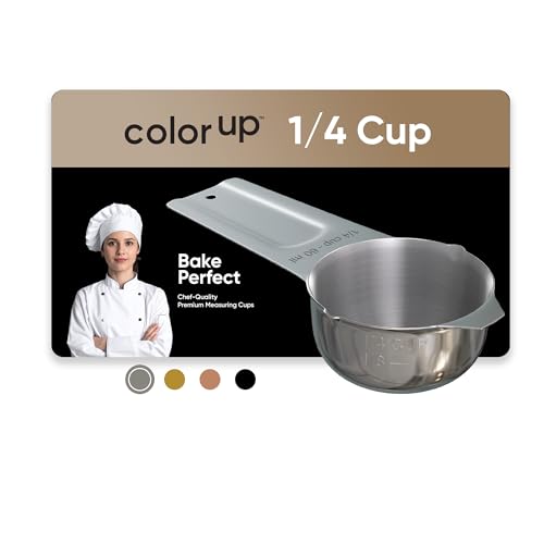 Color Up ¼ Cup Measuring Cup (60 ml) – Premium Chrome Stainless Steel, Accurate for Wet & Dry Ingredients, Embossed Markings, Easy-Pour Spouts, Dishwasher-Safe, Kitchen Essential