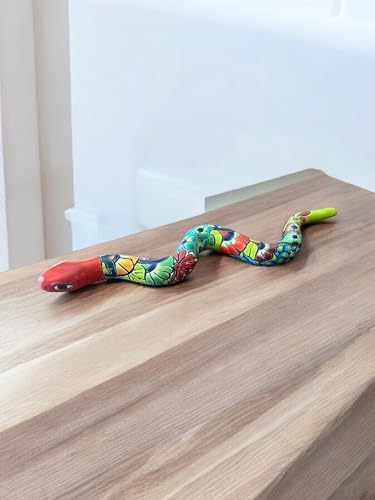 Handmade Colorful Talavera Snake - 24-Inch Mexican Pottery with Curved Body, Multi-Color Outdoor & Yard Decor