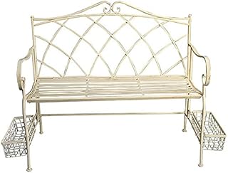 Banco de jardim ao ar livre, banco de pátio banco de parque ao ar livre, banco de pátio de ferro forjado, banco duplo com encosto e braços, banco de jardim retrô com caixa de armazenamento, S