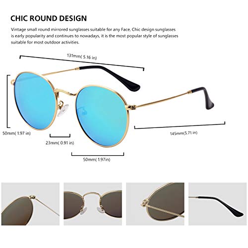 Image of Small Round Polarized Sunglasses Retro Men Women Mirrored Lens Metal Frame Circle Sun Glasses Shades