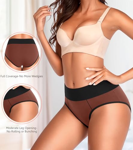 Image of Eiggam Underwear for Women Cotton High Waist Panties Full Coverage Briefs Soft Strech Ladies Breathable Panties-Multi Pack