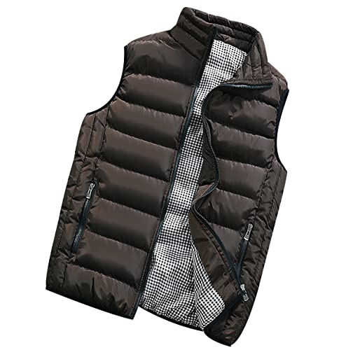 Chaleco Acolchado Hombre Invierno Casual Chalecos Acolchados Hombre Abrigo Chaleco Guateado Grueso Chaqueta Sin Mangas para Hombre Caballero Entretiempo Tallas Grandes Informal Cremallera Café XL