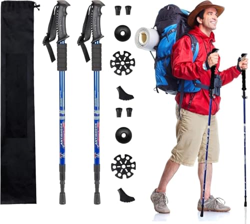 Image of Trekking Poles, Collapsible Lightweight Shock-Absorbent Hiking Walking Sticks Adjustable Aluminum Hiking Poles for Women Men Kids (2Pack of Blue)