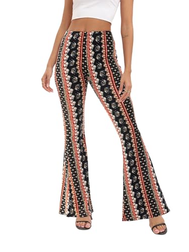 Image of WSPLYSPJY Women's Print Stretch Bell Bottom Flare Palazzo Pants Trousers