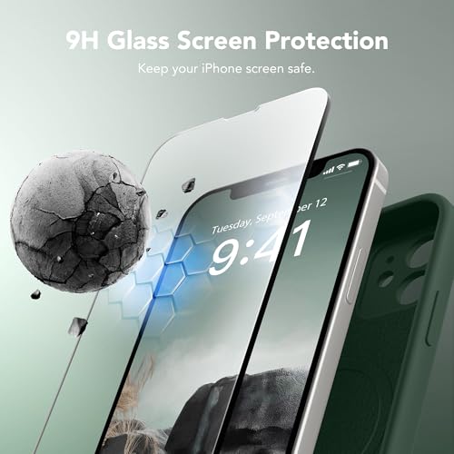 Image of Magnetic for iPhone 12 Case, Compatible with MagSafe, [Full Camera Protection][Screen Protector] Silicone Shockproof Protective Phone Case for iPhone 12 6.1 inch, Alpine Green