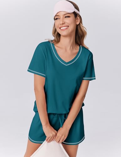 Image of Ekouaer Womens Pajamas Sets Soft 95% Cotton Pjs Short Sleeve Lounge Sets | Comfy Sleepwear Sets with pockets, ideal for Home, Mom, Party, Gifts, Daily Wear