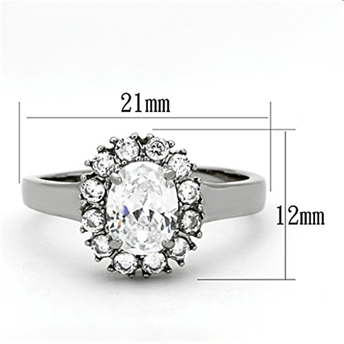 Marimor Jewelry 2.15 Carat Halo Oval Cut Zirconia Stainless Steel Engagement Ring Women's Size 5-102