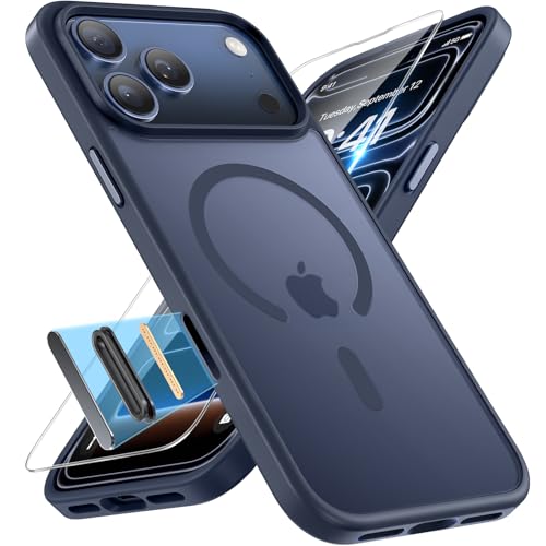 Image of Miracase Magnetic for iPhone 17 Pro Case 6.3 inch, Camera Control, [Compatible with MagSafe] [Screen Protector] Military-Grade Protection, Anti-Fingerprint, Slim Thin Phone Case, Dark Blue