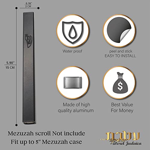 Ateret Judaica Pack Of 4 Aluminum Mezuzah Case With Finish Black Mat| Fit Up To 5" / 12Cm Mezuzah Scroll | Easy Peel And Stick (Scroll Not Included) | Waterproof Case Protection #TOP2