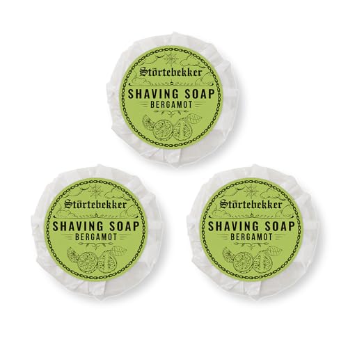 Störtebekker® Premium Rasierseife Bergamotte 70g x 3 - Handgefertigte Seife für ergiebigen Rasierschaum - Perfekt für die Rasur mit Rasierhobel & Rasiermesser - Vegane Rasierseife Damen & Herren