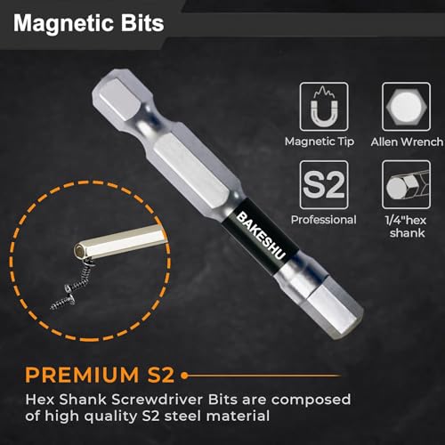 BAKESHU 13-teiliges inbus bit set H1.5–H10, magnetisches inbusschlüssel-bohrerset 50mm lang, S2-Bits mit aufbewahrungsbox (metrisch)