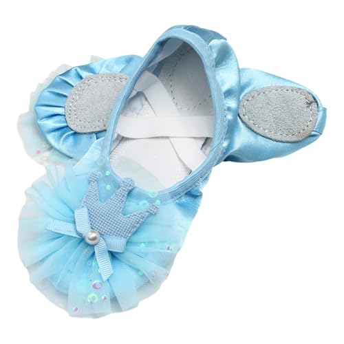 Girls Ballet Slippers with Glittery Mesh Flower, Soft Sole Dance Performance Shoes