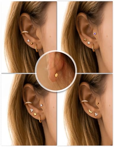 Sanfenly Threadless Flat Back Earrings Studs 316L Surgical Steel Cartilage Earrings for Women Men Push in Nose Rings Studs 20G 18G 16G CZ Opal Tragus Helix Conch Lip Labret Medusa Nostril Piercing Jewelry Hypoallergenic4