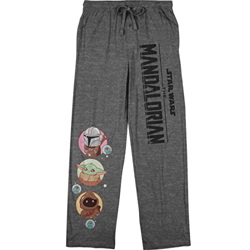 Bioworld The Mandalorian Logo and Characters Men's Charcoal Heather Drawstring Sleep Pants