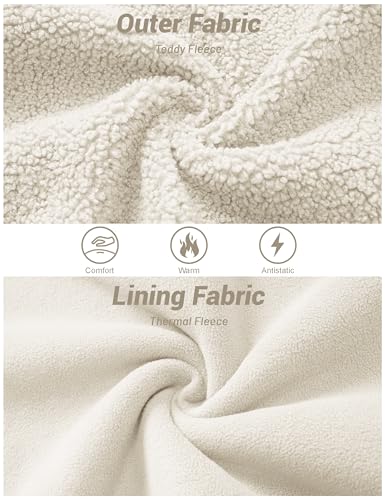 YUCOLEN Womens Fleece Jacket Button Down Sherpa Jacket Long Sleeve Teddy Coat Winter Warm Coat Fuzzy Outerwear with Pockets BeigeWhite XL