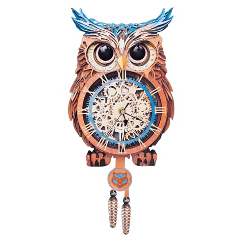 Jollitot 3D Puzzles for Adults, Owl Wall Clock 3D Wooden Puzzles Clock Kits for DIY Birthday Gift for Women Men Home Decor Holiday Christmas
