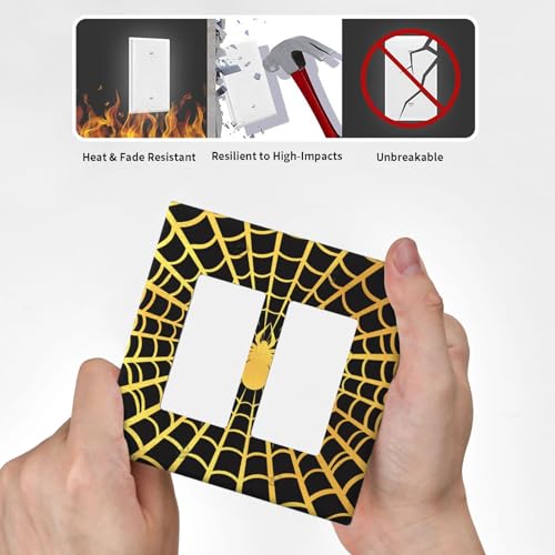 Decorative Outlet Covers Black Background with Golden Spiderweb Spider 2 Gang Light Switch Cover Plate Double Rocker Wall Plate Switch Plate Covers for Bedroom Decor