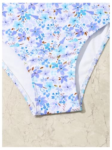 OYOANGLE Girl's Boho Ditsy Floral Print Swimsuits Two Piece Smocked Bikini Set Ruffle Swimwear4