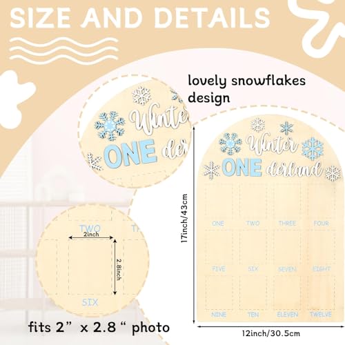 My First Year Photo Frame Board First Year Picture Frame 12 Months Milestone Board Photo Display Wood Board One Year Winter Snowflake Nursery Decorations Gift for 1st Birthday Baby Boy Keepsake Gift by Naozinebi - Image 2