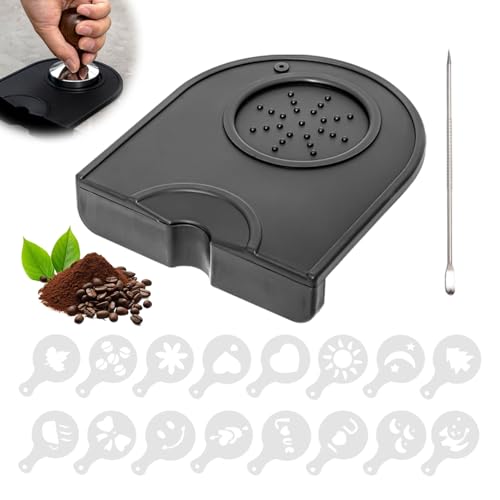 Catálogo de Prensadores de café los más recomendados. 47 YITONE Multi-función Espesar Almohadilla Antideslizante de Prensador de Café, Esterilla para Manipular Café, Compacto, con 16 Plantillas de Decoración de Café y Latte Art Pen...