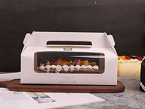 10pcs Swiss Roll Baking Cake Packaging Portable Western Cake Cheese Box Mousse Long Gold Stamping Box Baby Shower Part (9x27x10cm3,10pcs One Pack)