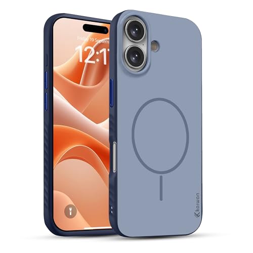 Image of KARWAN Slim Shockproof Back Case Cover Compatible with iPhone 16,Dual Layer Armor Protection with Matt Finish, Heavy Duty Cover with Magnetic MagEase Wireless Charging (Blue)