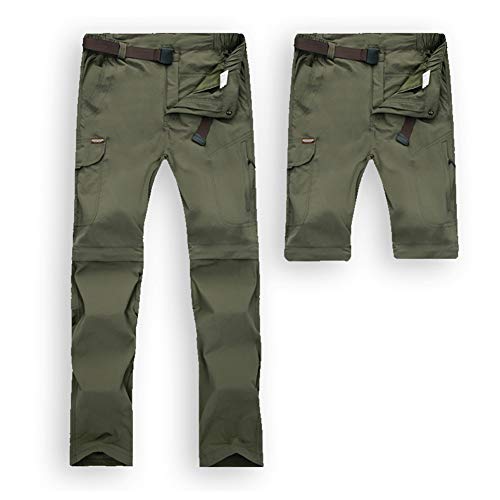 JIANYE Pantalon Trekking Hombre Mujer Zip Off Extraíble Pantalon Senderismo Secado Rápido Pantalones Montaña con Cinturón Ejército Verde 2XL