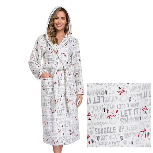 Image of RONGTAI Womens Robes Plush Fleece Hooded Bathrobe Thick Nightgown with Pockets Fluffy Sleepwear