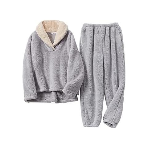 Jenkoon Winter Warm Pajamas For Women Coral Fleece Pajamas Set Flannel Sleepwear 2 Piece Loungewear(Light Grey,L) Cover