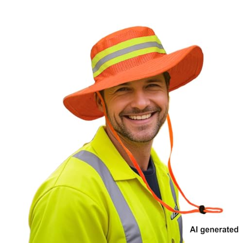 Image of High Visibility Sun Bucket Hat Reflective Neon Boonie Hat Summer Wide Brim Mesh Fishing Cap for Men Women