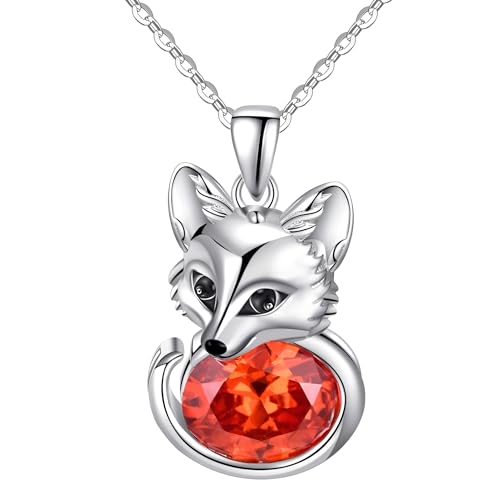 Fox Necklace Sterling Silver Cute Animal Birthstone Pendant Jewelry Gifts for Women