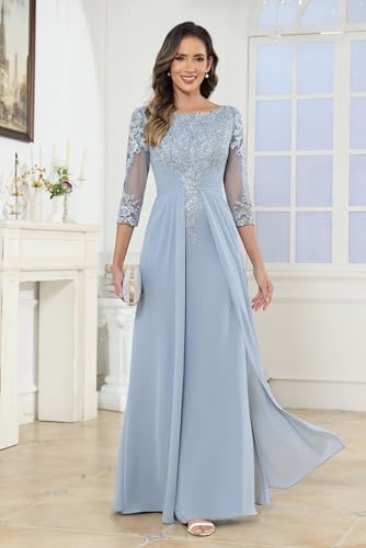 Mother of The Bride Dresses for Wedding Long Chiffon 3/4 Sleeve Formal Mother Groom Dress4