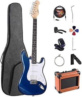 ADM Electric Guitar Beginner Kit 39 Inch Full Size Solid Body Electric Guitar Bundle Starter Package with Amplifier, Bag, Strap, String, Tuner, Cable and Picks, Blue