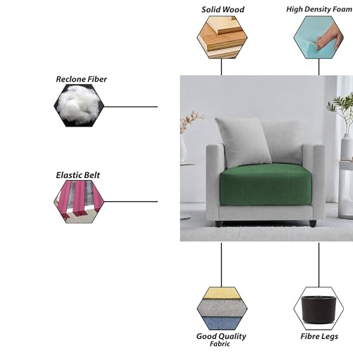 Image of Casaliving Dominic 1 Seater Sofa Set for Living Room (Green Grey Fabric) Premium Fabric Sofa