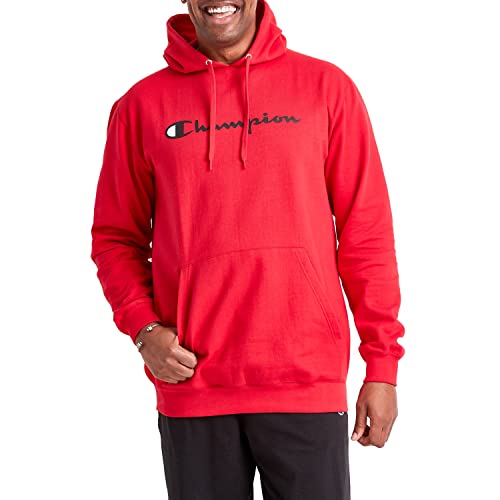 Champion Powerblend Fleece Hoodie, Hooded Sweatshirt For Men, (Reg. Or Big & Tall), Team Red Scarlet Script, X-Large #TOP21