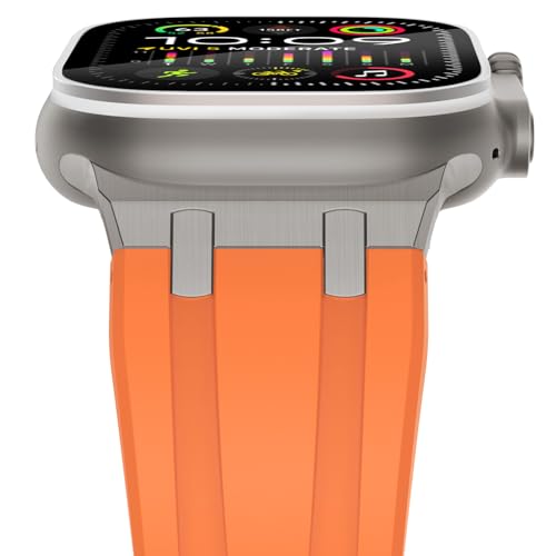 KADES 49mm 46mm 45mm 44mm 42mm(series 3) Compatible with Apple Watch Strap,Men Luxury Liquid Silicone Rubber Band for iWatch Ultra 2/Ultra/SE/Series 10 9 8 7 6 5 4 3 2 1,Titanium/Orange - Image 2