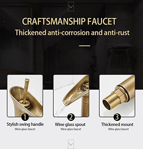 Grifo de cascada de latón antiguo para lavabo de baño retro 5