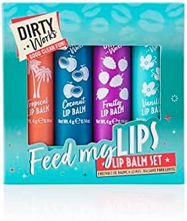 Dirty Works Feed My Lips, Lip Balm Set, 4 x 4g Lip Salve Tubes Gift Set, Various Flavours, 4 g (Pack of 4)
