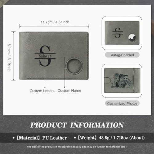 Custom Airtag Wallet for Men Personalized Photo Mens Wallets with Air Tag Holder Engraved Name and Initial Bifold Slim Wallet Customized Gifts for Men Dad (Style 1)3