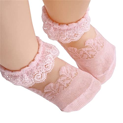Oneflow Toddler Little Kid Girls No Show Ankle Socks Frilly Lace Socks Thin Mesh Infant Baby Summer Socks (B-Pink Socks, Small) #TOP3