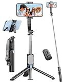 【41'' Treppiede Smartphone】 Il bastone per selfie va da 7.7 in(19,6 cm) a 41.7 in(106 cm) e dispone di 7 barre regolabili per espandere l'area di ripresa. Lunga distanza, ampio campo visivo, e l'altezza di registrazione può essere regolata a piacimento. La base del treppiede per cellulare è dotata di un piedino antiscivolo in silicone, che è più stabile dopo il dispiegamento. In condizioni normali su una superficie piana, minore è l’estensione, maggiore sarà la stabilità.