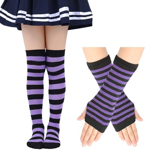 EQLEF Striped Over Knee High Socks for Girls 6-10 Years, Kne
