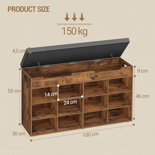 Banc à chaussures 12 compartiments Hzuaneri 100 cm brun - 4